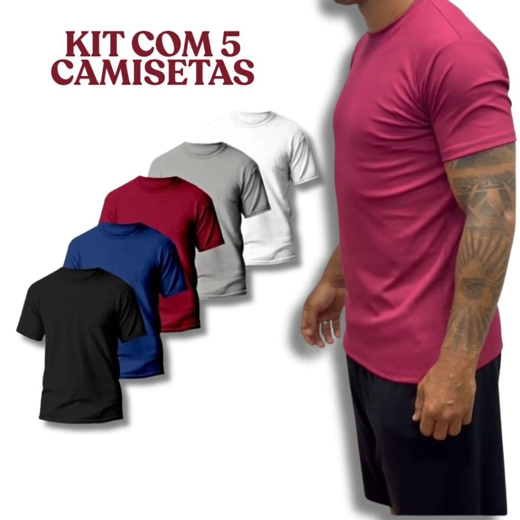 KIT COM 5 CAMISETAS Casual - Treino - Academia - Esportes - Exercícios - Corrida