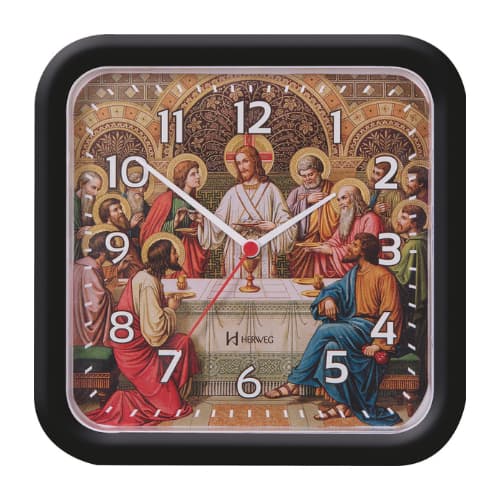 Relógio Parede Quadrado 23cm Santa Ceia Preto Jesus 6696