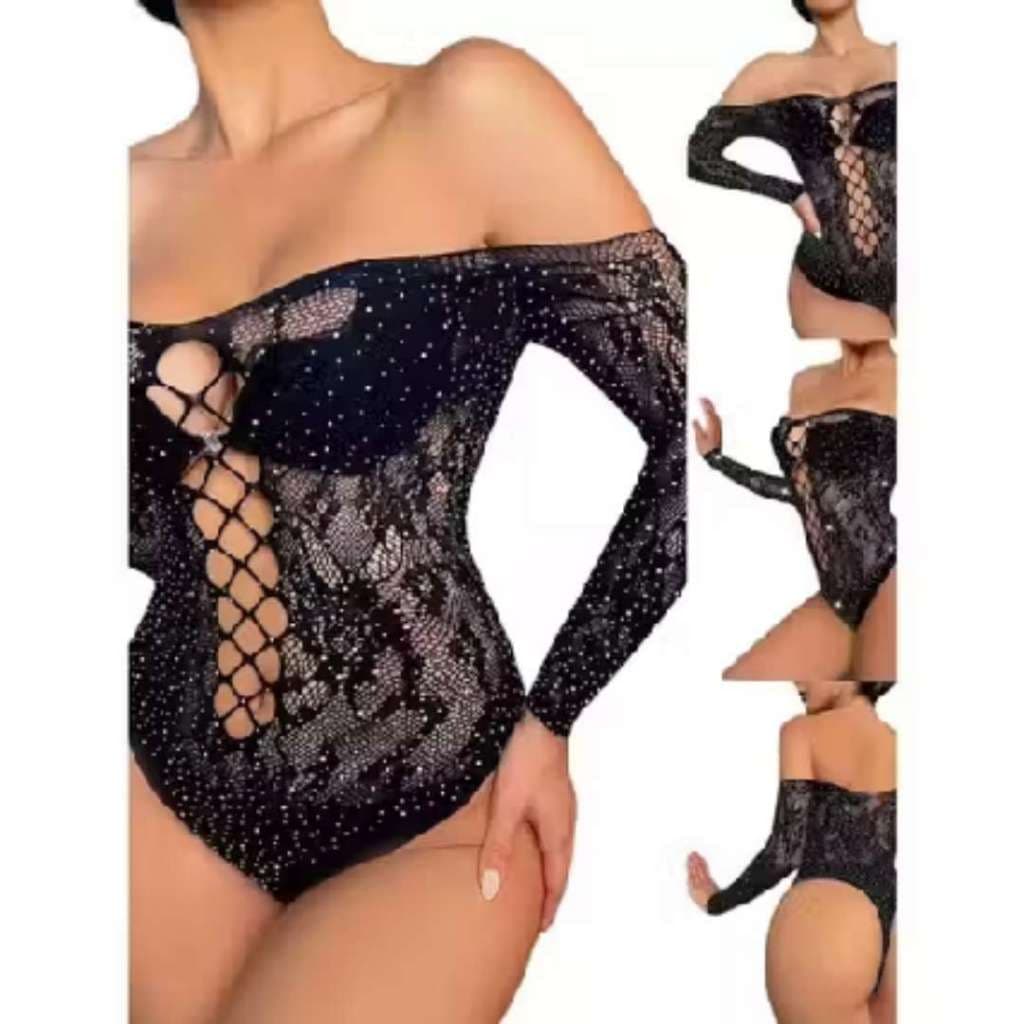 Body Arrastão com Strass Blogueira