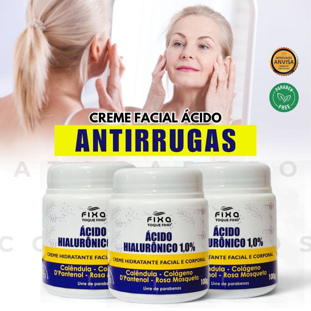 Creme Facial Antirrugas Rejuvenescedor Reduz Linhas Finas De Expressão Ácido Hialurônico Colágeno