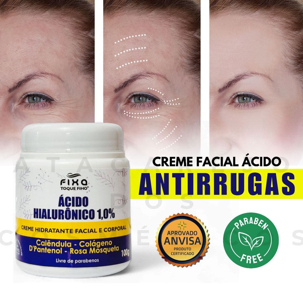 Creme Reposição De Colágeno Ácido Hialurônico Ultra Hidratante Antirrugas Rosa Mosqueta Calêndula