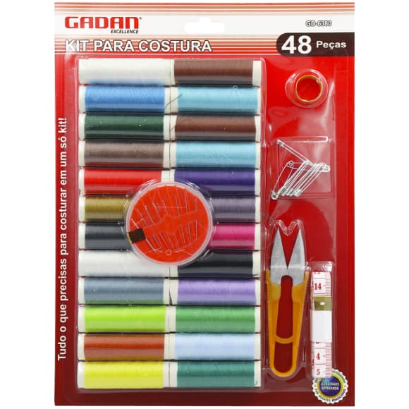 Kit de  Costura com 48 peças Agulhas Tesoura Dedal Linhas Coloridas