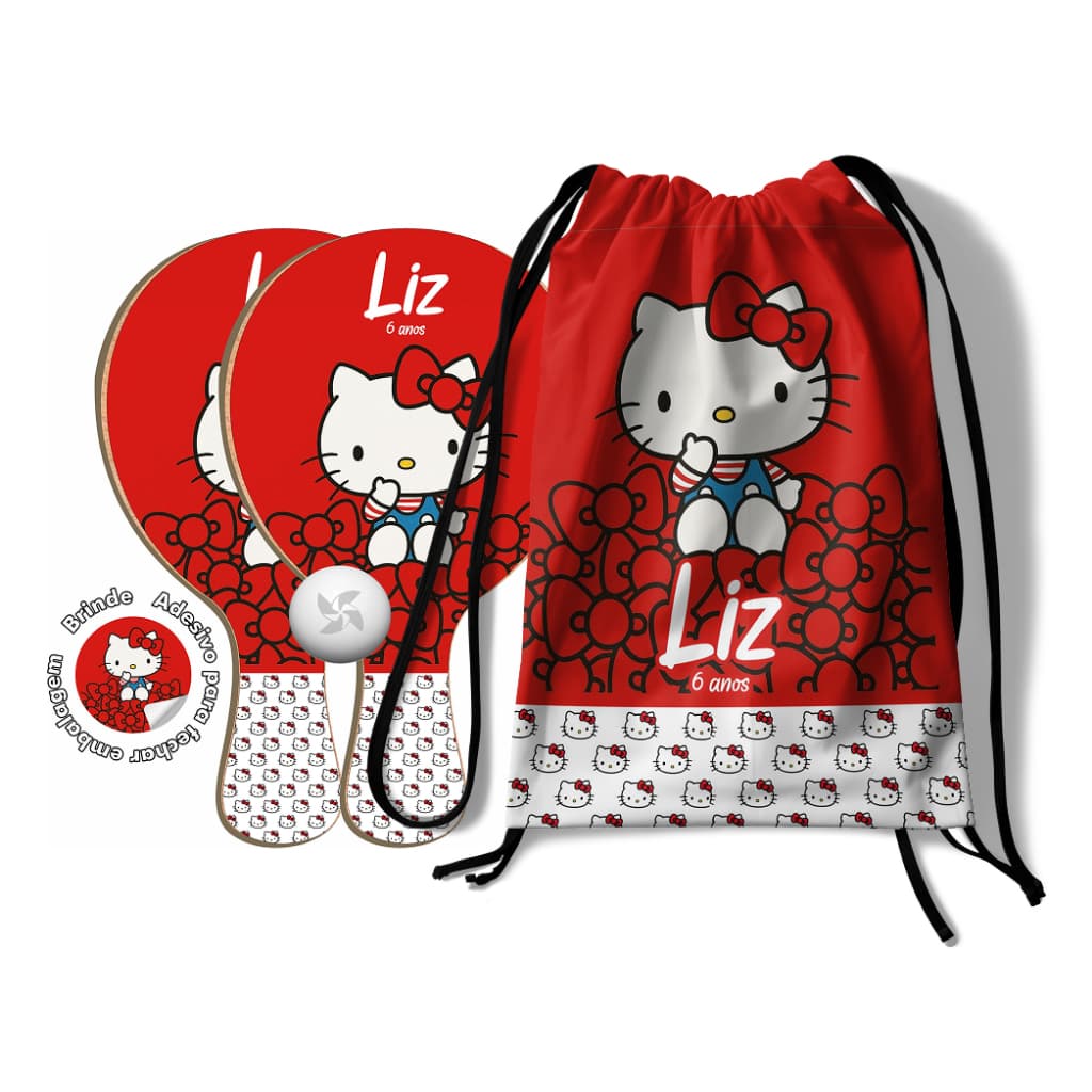 7/10/15/20/25 Kit Mochilinha e Raquetes Ping Pong -  Hello Kitty