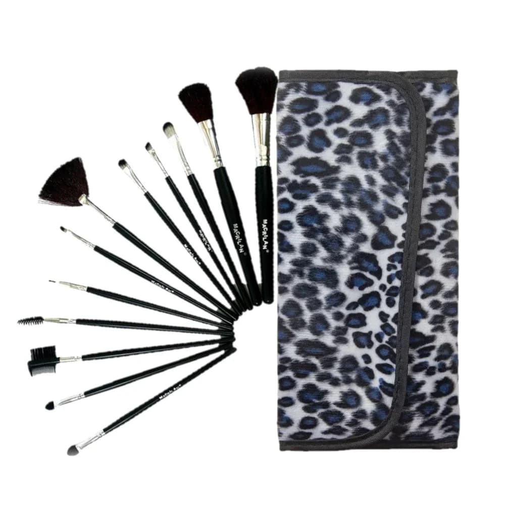 Kit de Pincéis Macrilan KP1-28 com 12 Pincéis + Necessaire Oncinha • Maquiagem Profissional