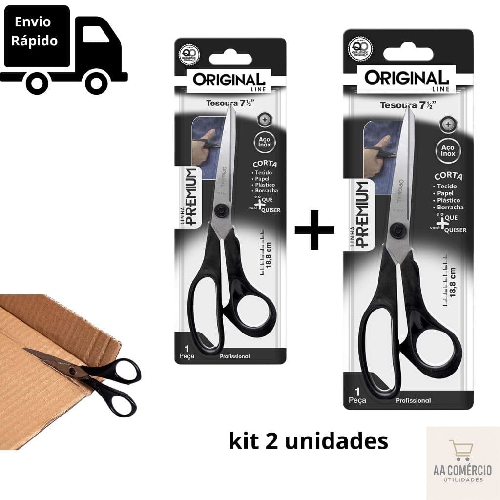 Kit 2 Tesouras Profissional Multiuso Aço Inox Corta Papel Tecido
