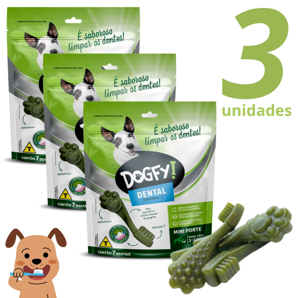 Petisco Dogfy Dental Para Cães De Pequeno Porte Anti Bafo Escova Os Dentes Mini 7un