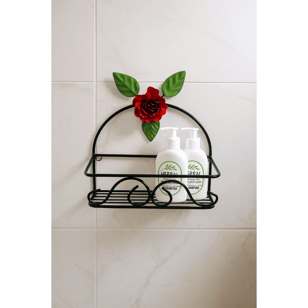 Porta Shampoo Ferro Com Rosas Banheiro Rosa - Vermelha