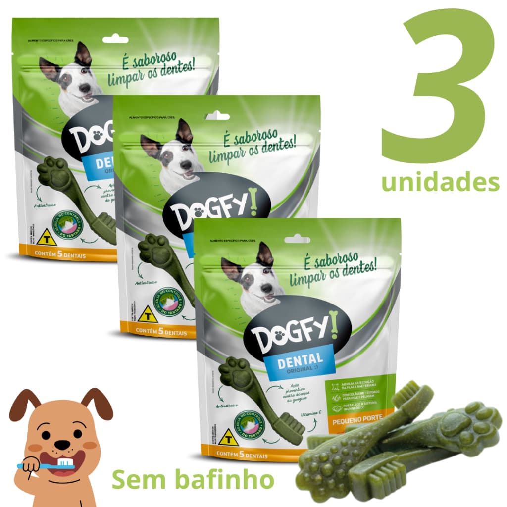 Anti Bafo Petisco Dogfy Dental Para Cães De Pequeno Porte Escova Os Dentes Mini 7un