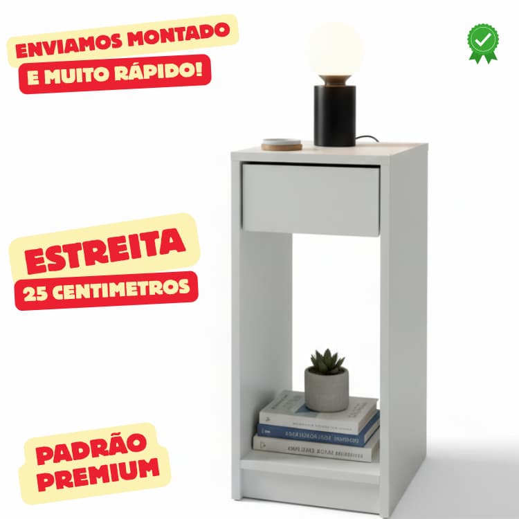 Mesa De Cabeceira Estreita Com Gaveta de Chão MDF / MDP 60x30x25 De Cama Para Quarto Pequeno