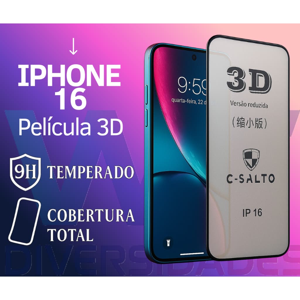 iPhone 16 Película 3D Vidro Temperado Ultra Resistente