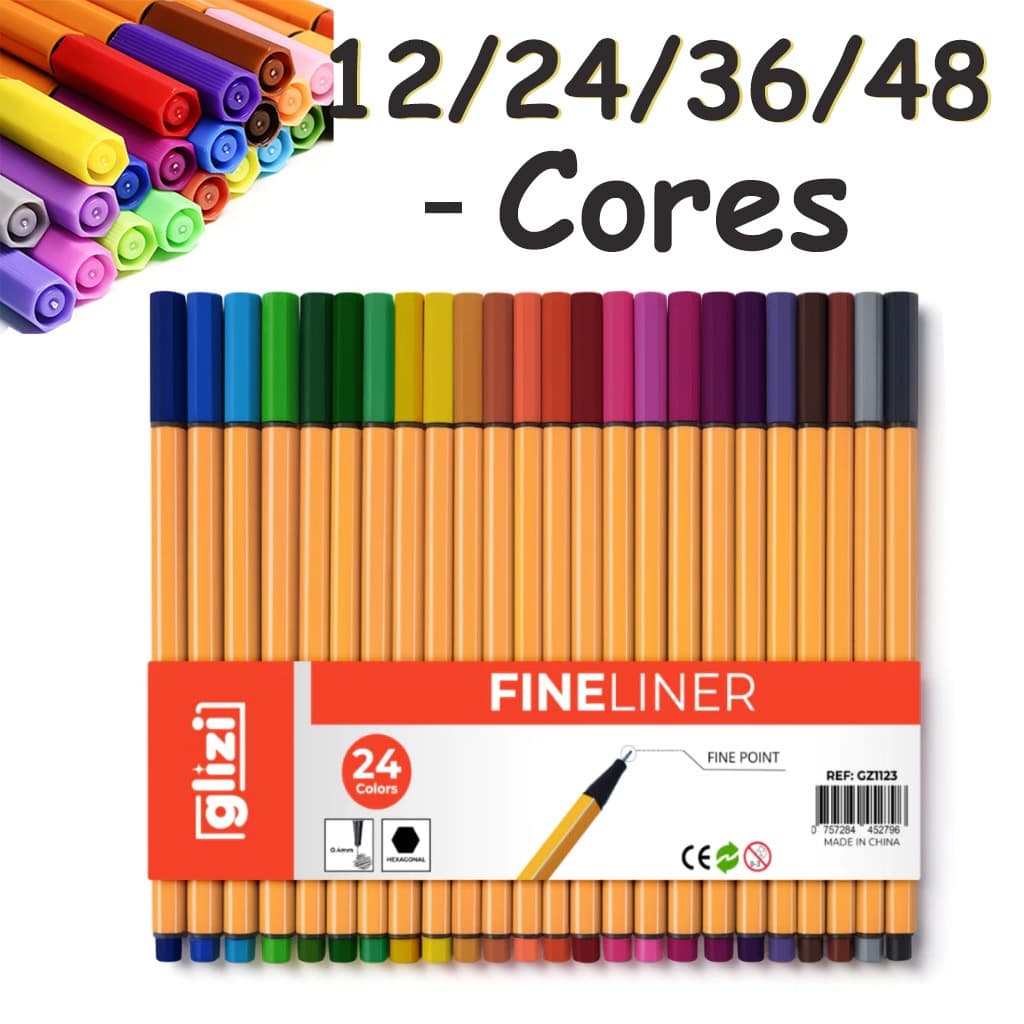 kit 12/24/36/48 Canetas Coloridas Fine Line Ponta Fina 0.4 mm