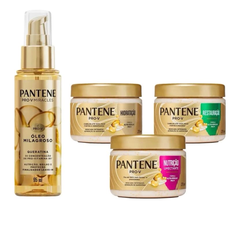 Kit Completo Cronograma Capilar Pantene + Óleo Milagroso Queratina 95ml