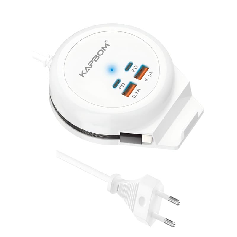 Carregador de Mesa Turbo Rápido 5.1A Possui 2 USB/2 Tipo-C E Um Carbo Tipo C 35W