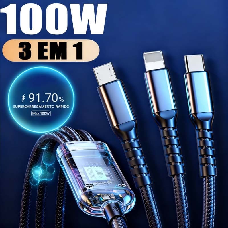 Cabo 3 em 1 Carregamento Rápido 16A 1.2m Carregador Super Rápido USB Proteção Para Micro Tipo C -A1