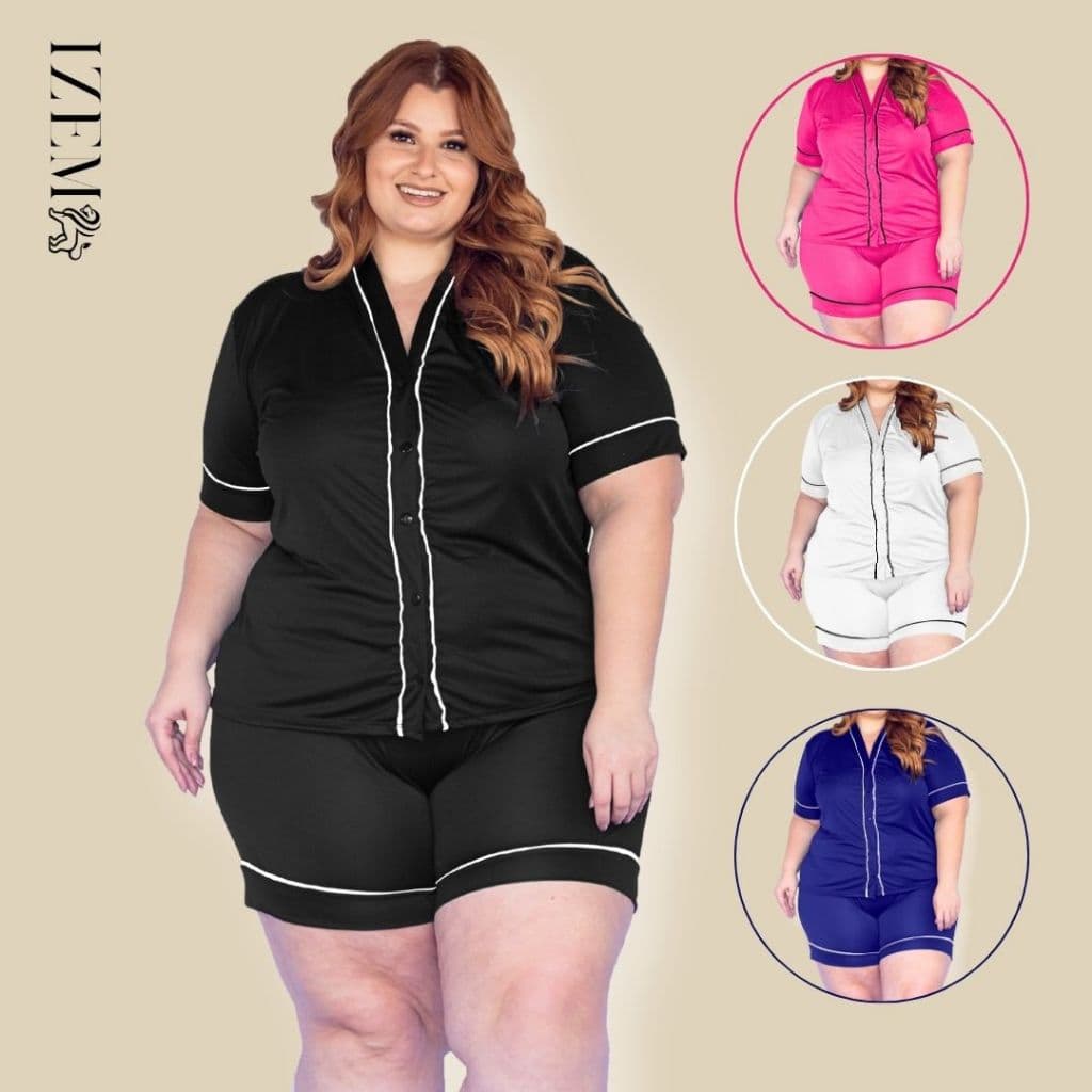 Pijama Plus Size Americano Feminino Com Botões