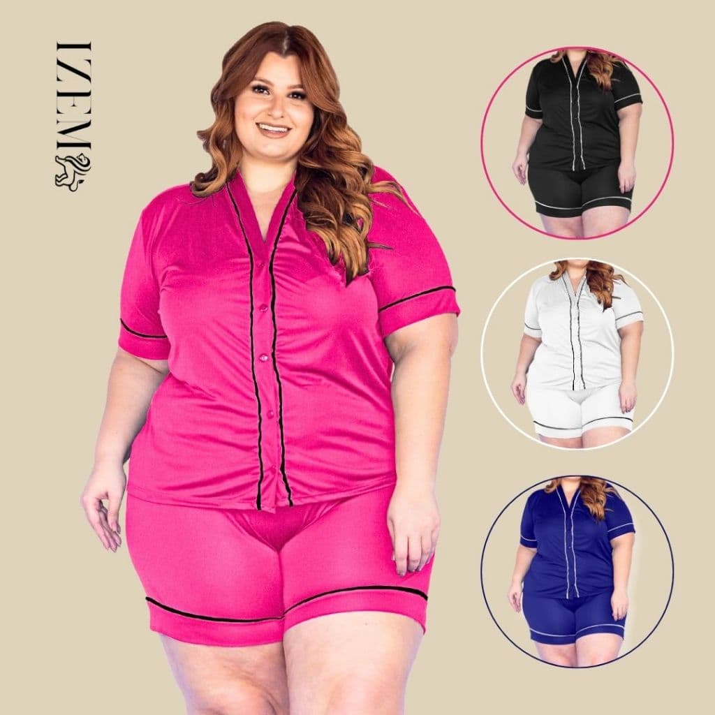 Baby Doll Plus Size Pijama Americado Feminino Cirurgico com Botões Blogueira