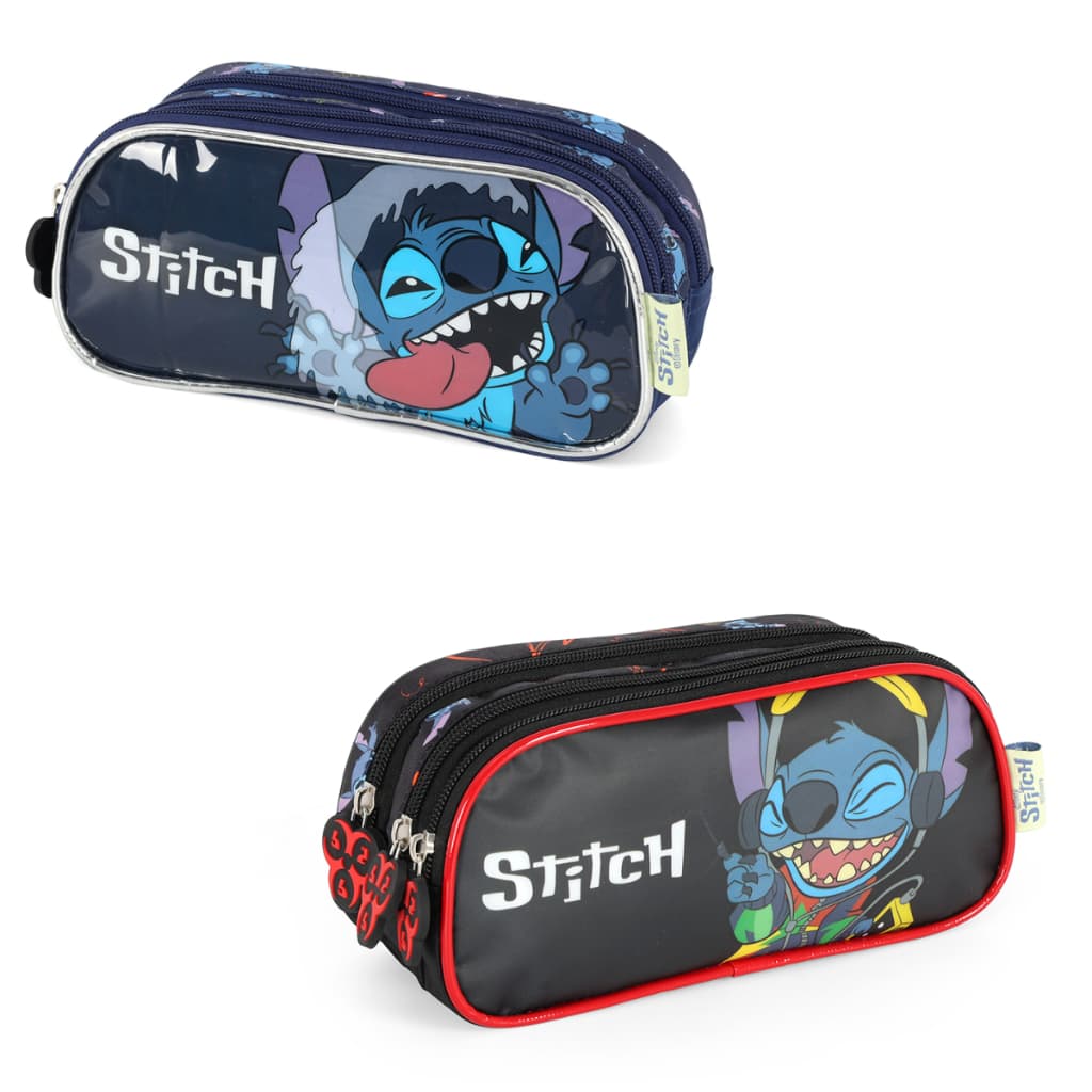 Estojo Triplo Escolar Stitch Disney 3  Ziper - Luxcel