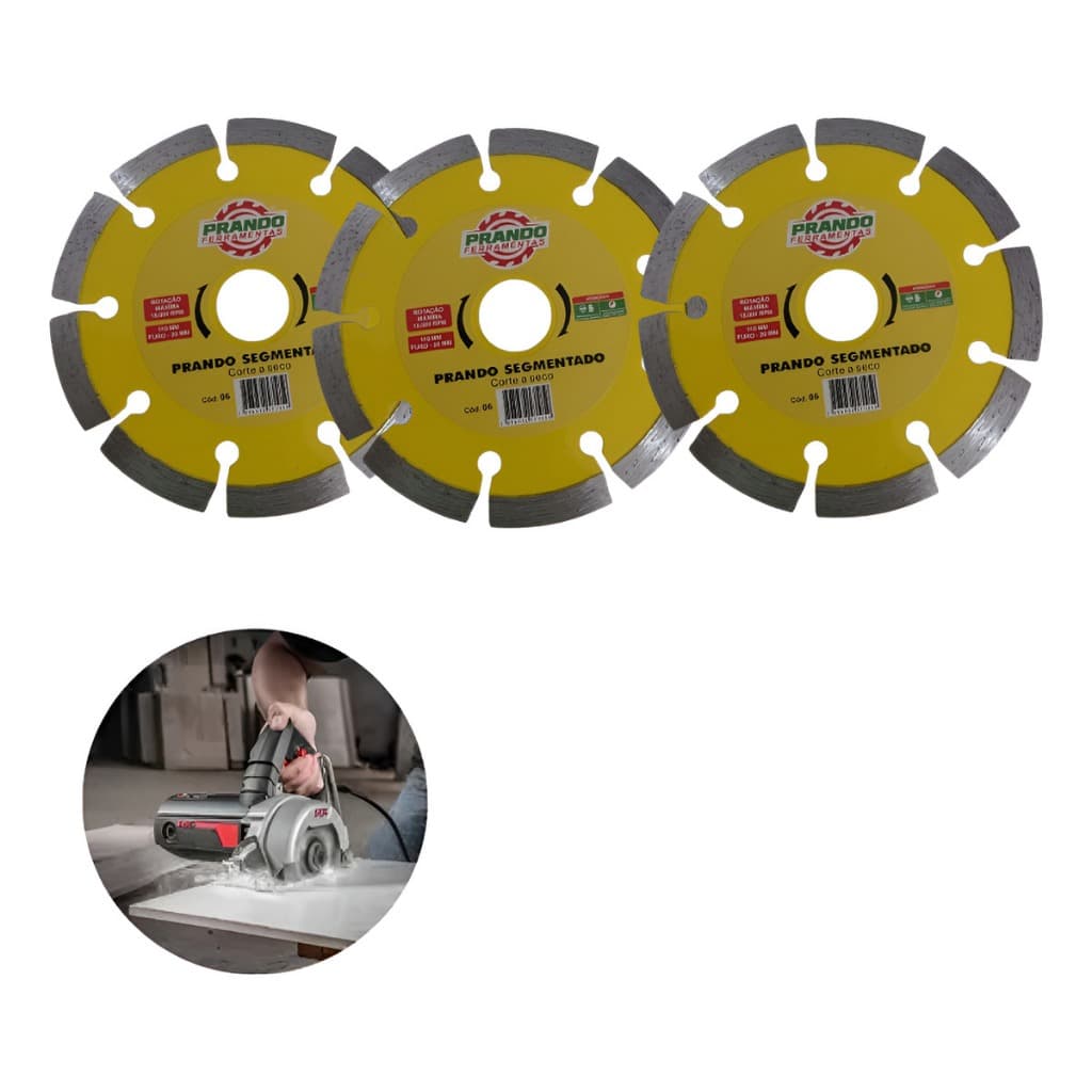 Kit 3 Disco Corte Segmentado 110mm Concreto Mármore Granito