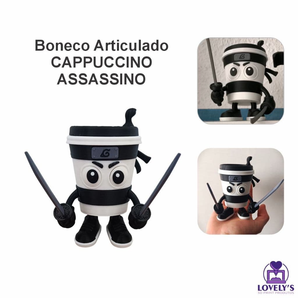 Boneco Articulado Colecionável Cappuccino Assassino Brainrot Italiano
