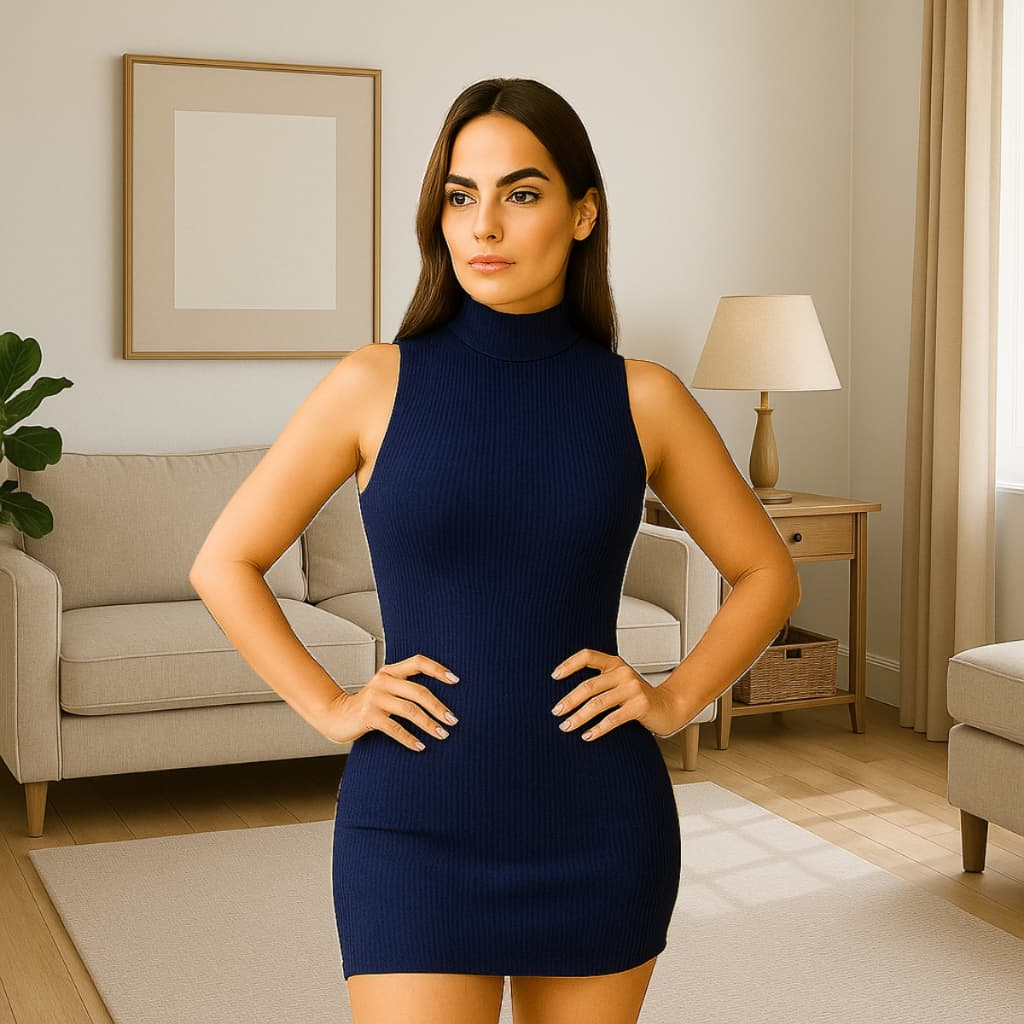 Vestido Feminino Justo Mini Gola Alta Cavado Modinha Verão Adulto Juvenil