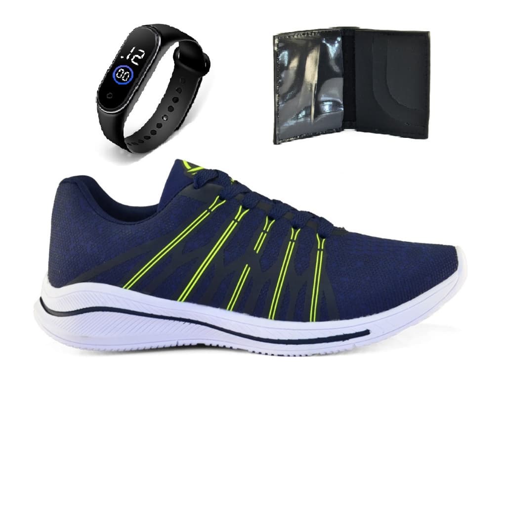 Tenis Masculino + Relogio + Carteira Esportivo Versatil Caminhada Treino Corrida Lançamento Promoção