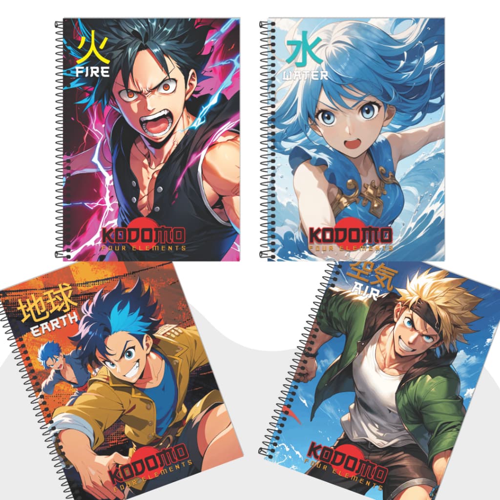 Caderno Espiral Universitário Folhas Kodomo 4 Elementos Capa Dura - 3B Cadernos