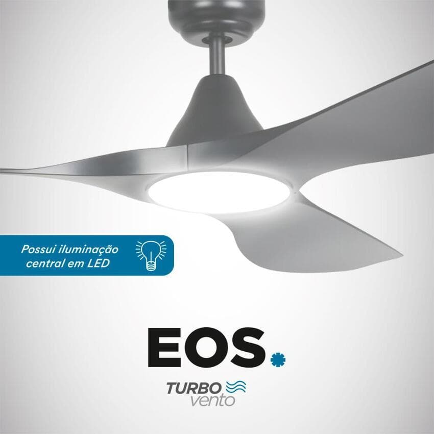 Ventilador Teto Turbo Vento 3 Pas Led Bivolt Branco Prata Controle 3 opções de Iluminação LED Desing Moderno e Elegante