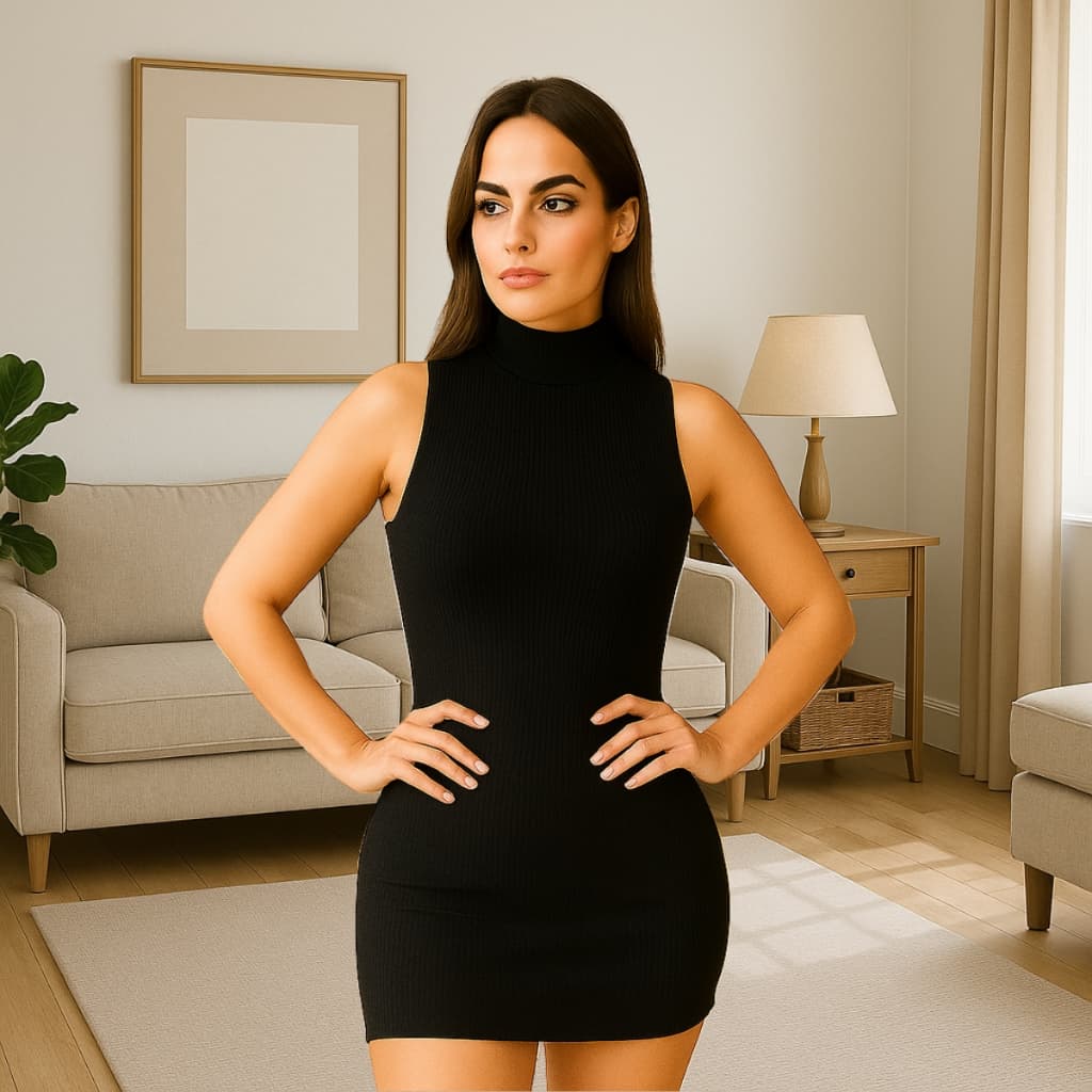 Vestido Tubinho Justo Curto Sem Manga Gola Alta Feminino Vivi Rangel