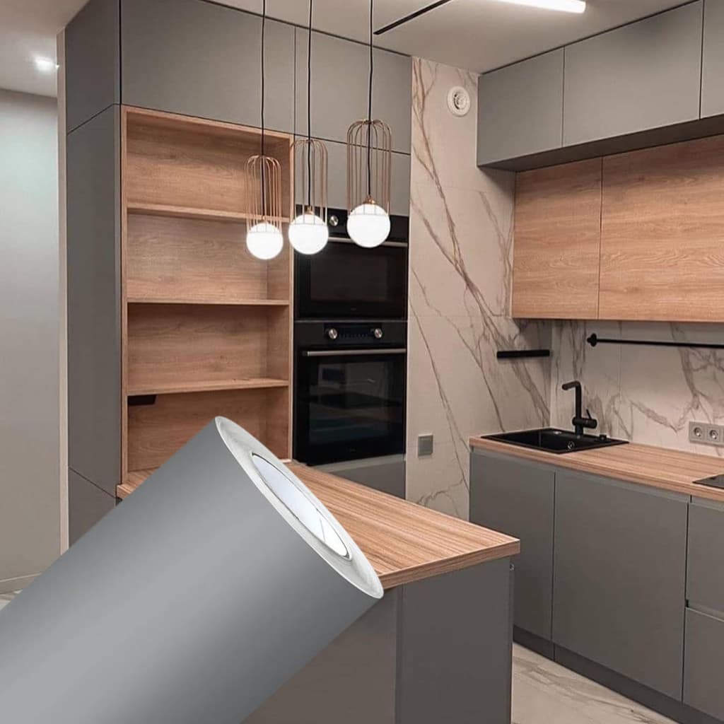 Papel Adesivo Cinza Autocolante — Envelopar Móveis, Geladeira, Parede e Cozinha | 5 e 10 Metros