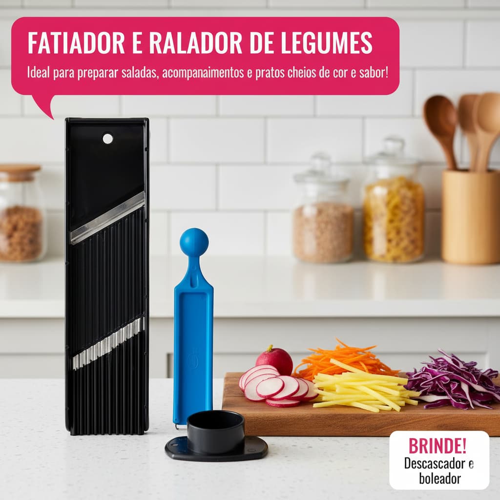 Fatiador Ralador Cortador Manual, Mandolin, Mandolim, Mandoline Descascador Boleador 4 em1