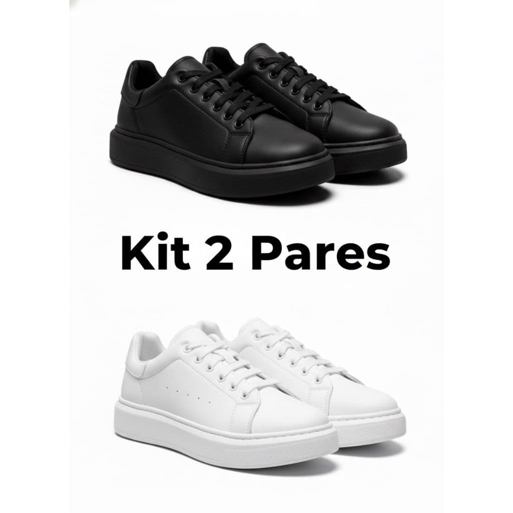 Kit 2 Pares Tênis Casual Masculino Sola Alta Sneakers Confortável Leve Caminhada Trabalho Dia a Dia Flat Form