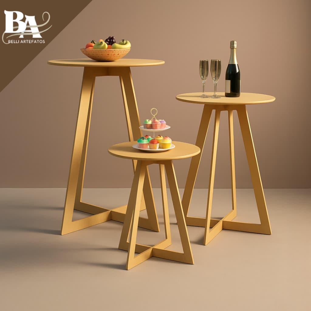 Trio de Mesa Festa Decoração Mesa Triangulo Trio de Cilindro MDF