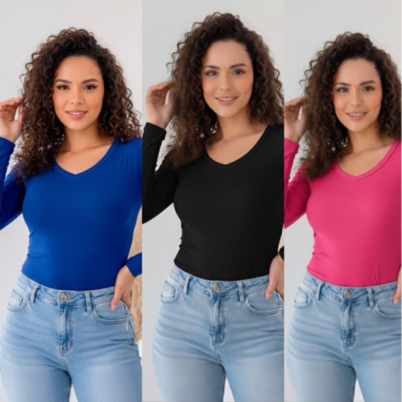 Blusa Manga Longa Feminina Decote V inverno Segunda Pele
