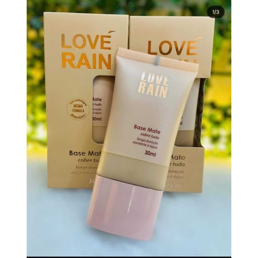 Base Líquida Matte Love Rain Alta Cobertura e Longa Duração 30ml