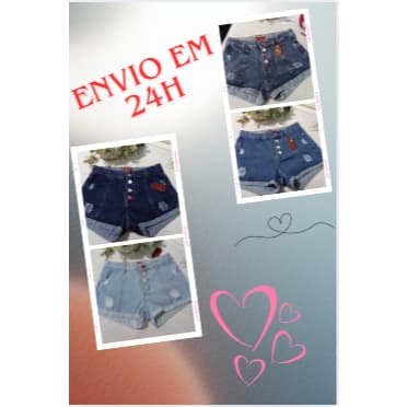 shorts jeans feminino, shorts jeans colorido, short jeans moderno, short jeans com botões, jeans com barra dobrada, shor