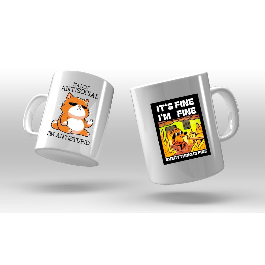 Caneca Personalizada ANTISOCIAL ANTISTUPID ITS FINE IM FINE 350ml envio imediato