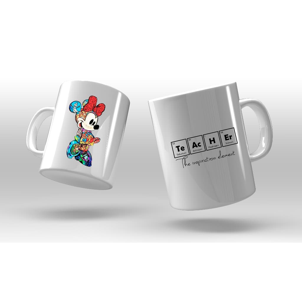 Caneca Teacher Dia dos professores Minie Mouse Tabela Periódica professora de inglês envio imediato