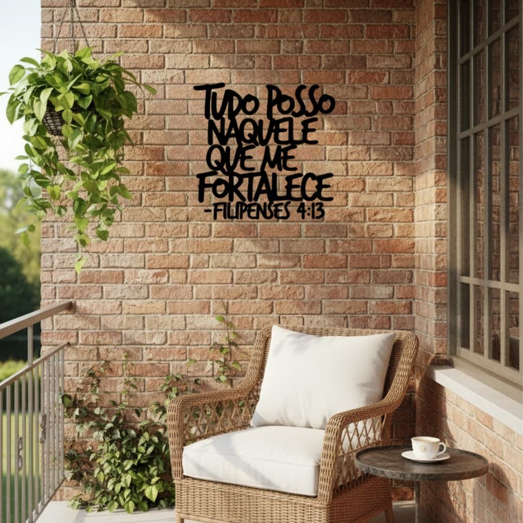 Placa Decorativa “Filipenses 4:13” em MDF Preto