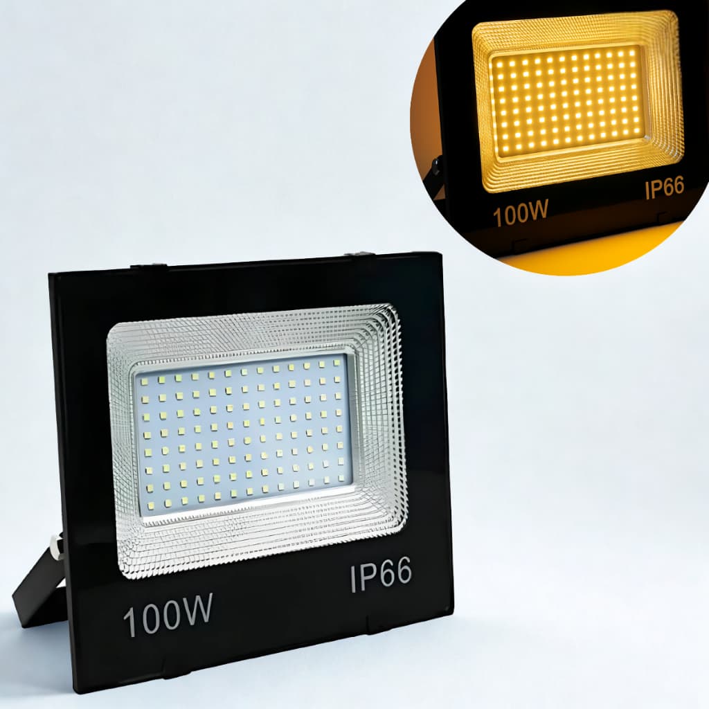 Refletor Led 100w Branco Quente Fachada Moderno Slim Jardim