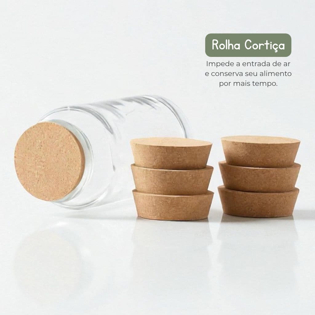 Rolha Tampa Cortiça 20 x 63 x 55 mm | Rolha Potes de Vidro - 74mm