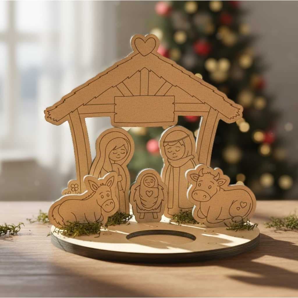 Presépio de Natal em MDF Porta Vela Lembrancinha Decorativa Artesanal Presente de Natal