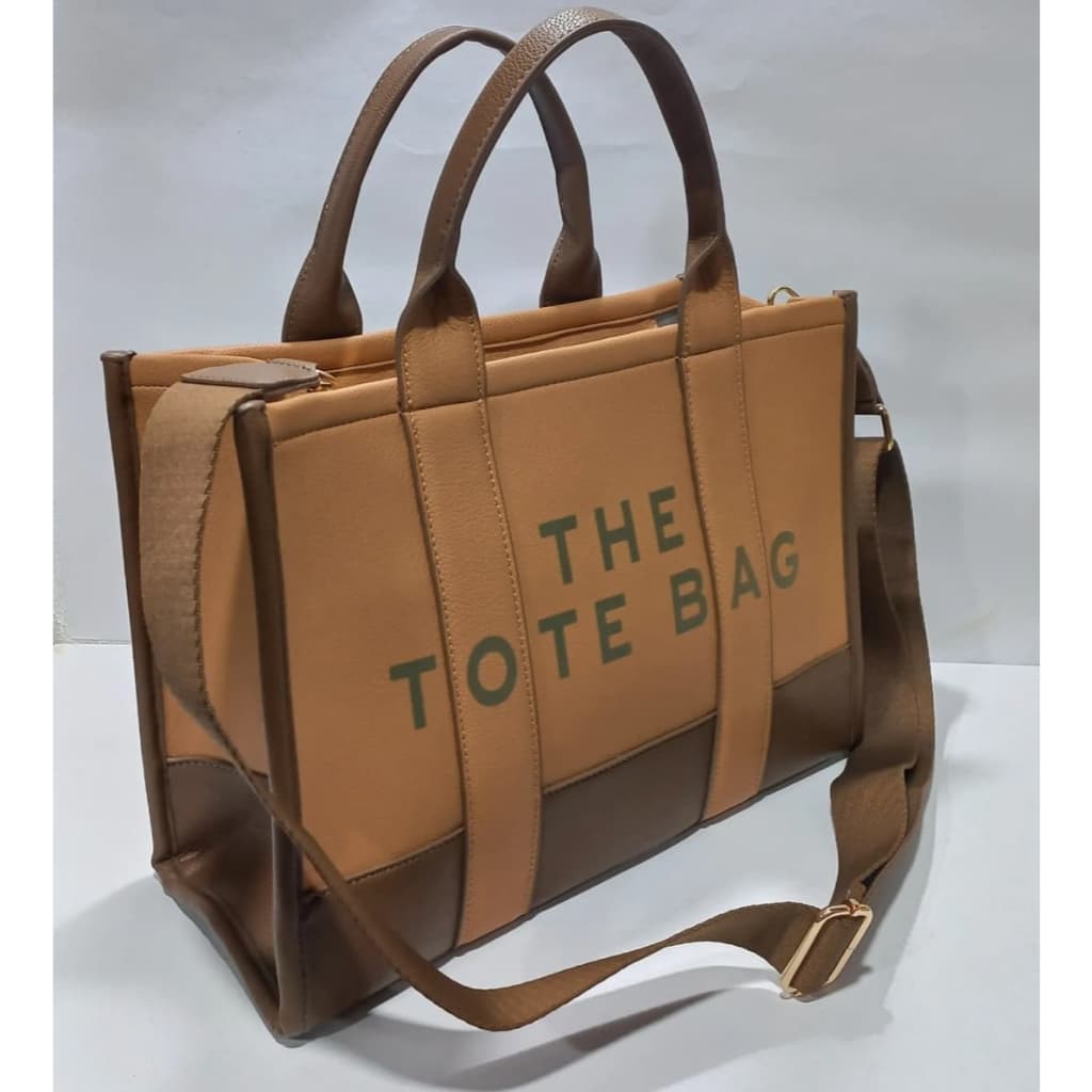 bolsa Tote Bag Estilo Couro PU- Marrom Grande Espaçosa Transversal