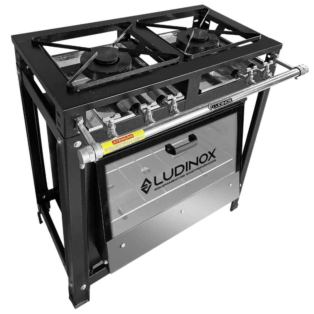 Fogão Industrial Baixa Pressão De Piso 2 Bocas + Forno 60 Litros 30x30cm