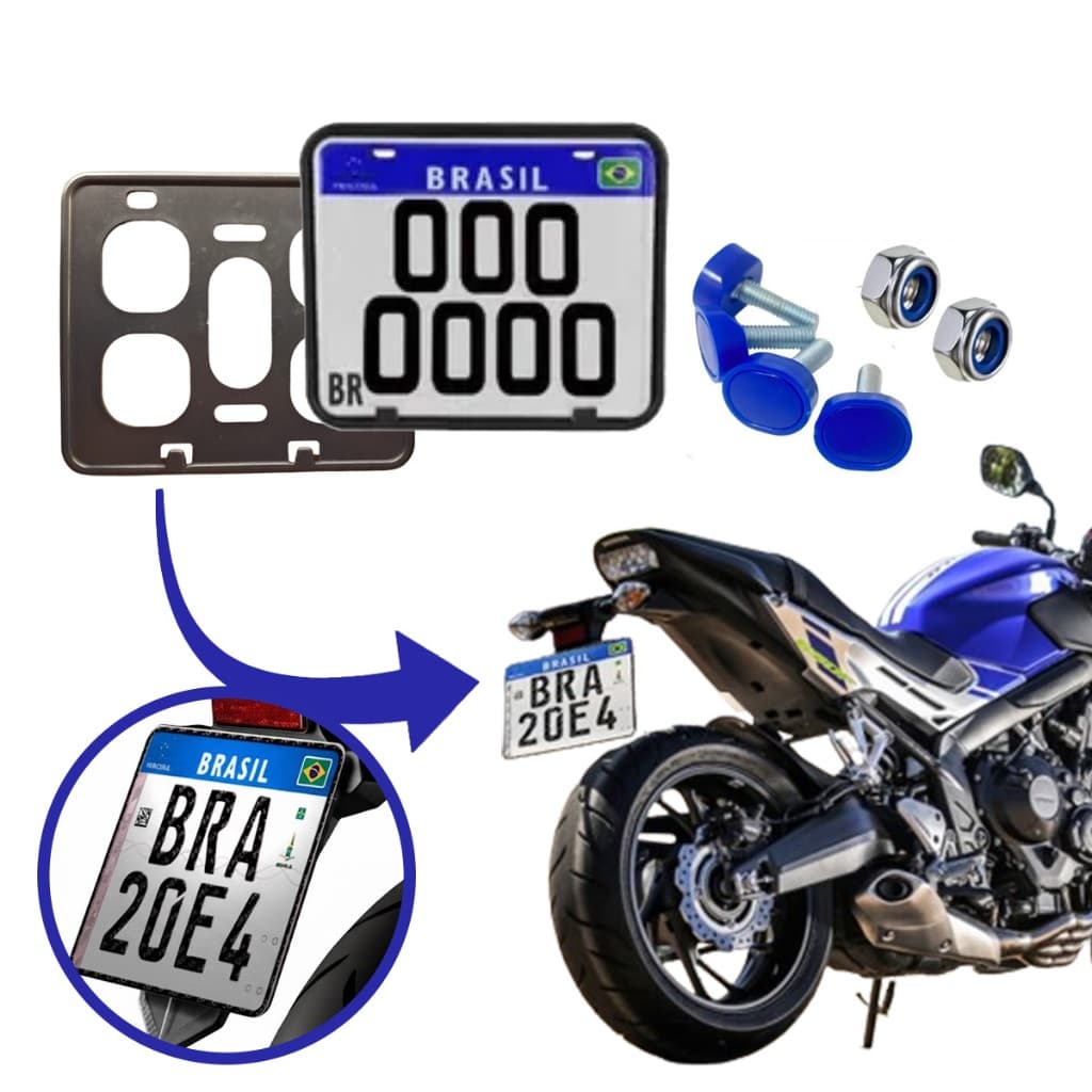 Suporte Protetor Placa Moto Mercosul Com Lacres Antifurto Parafusos Arruelas e Porca Travante