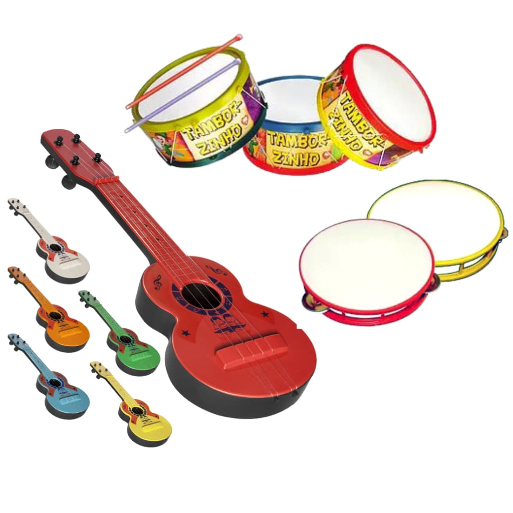 Kit Musical Infantil Brinquedo Tambor + Pandeiro + Viola