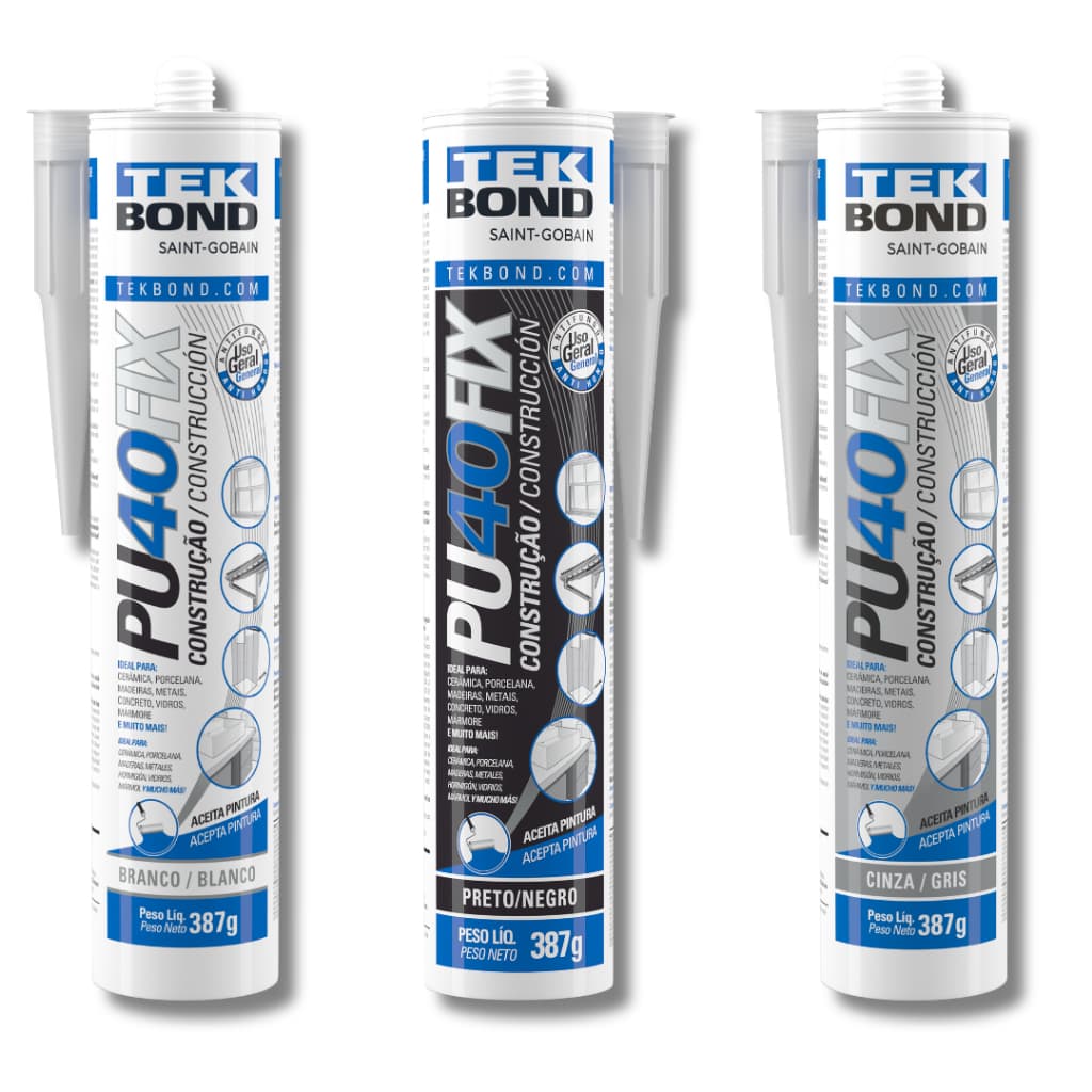 Adesivo Silicone PU 40 Fix TekBond Selante Branco Preto ou Cinza 387G Tek Bond
