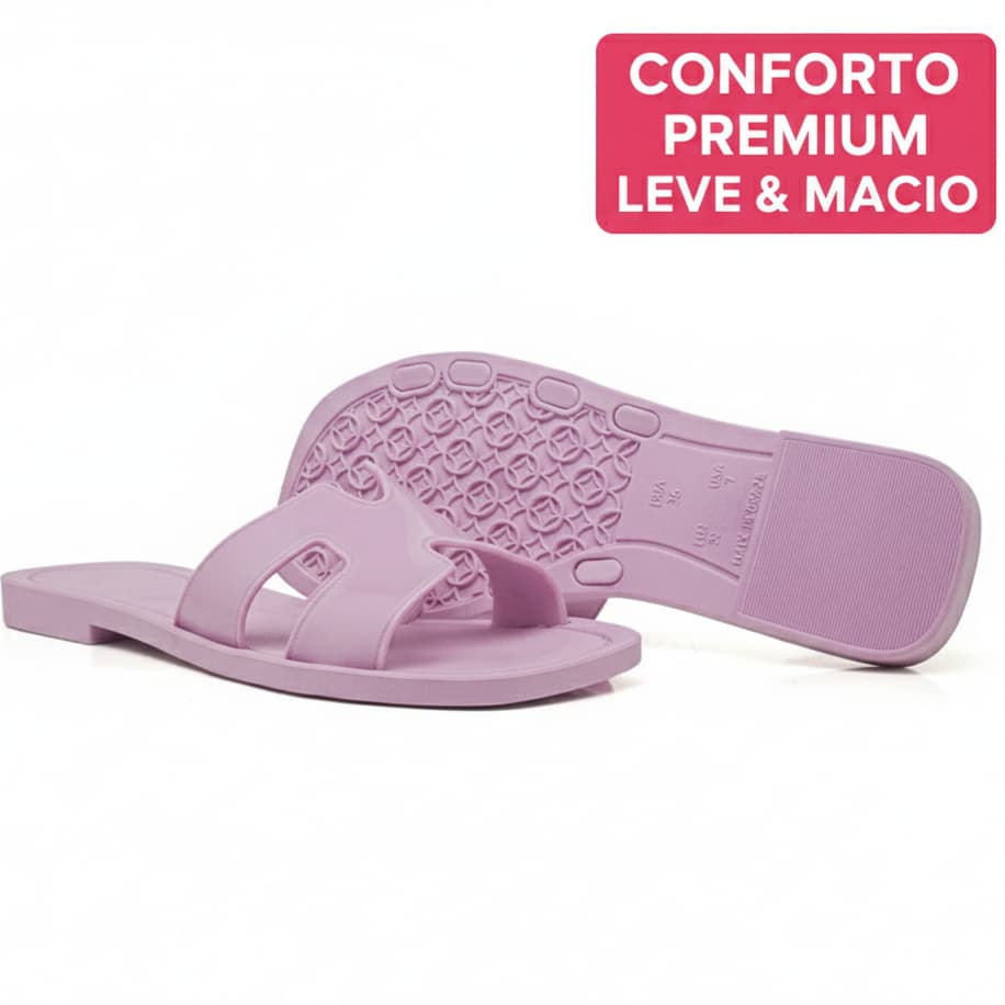 Sandália Rasteira Flat Feminina Elegante Tira Larga Recortada Conforto Macio PVC