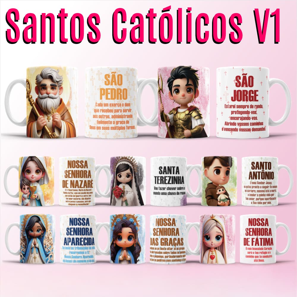 caneca santos católicos, caneca religiosa, caneca santo antônio, caneca são jorge, lembrança