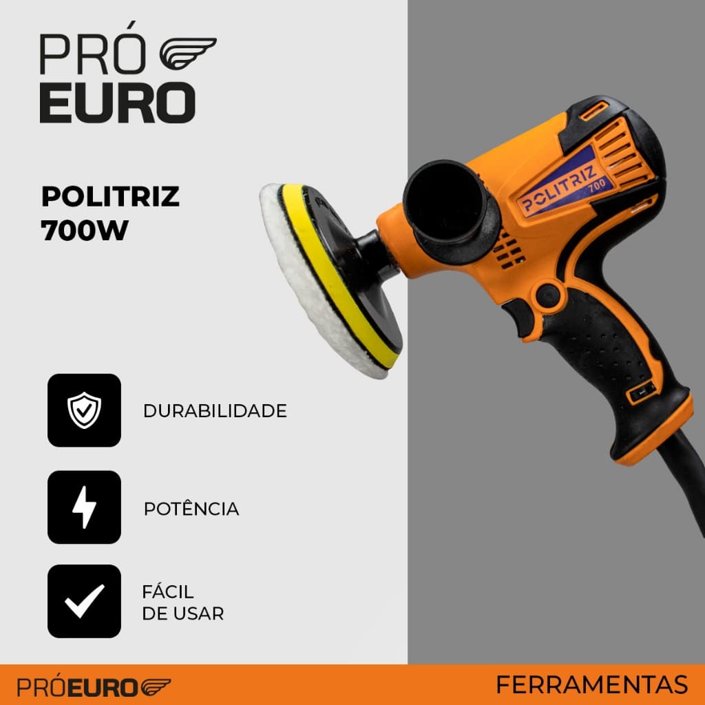 Politriz Automotiva 700W Pró Euro 4500RPM Velocidade Variável 5 Pol 125mm Polidor Profissional