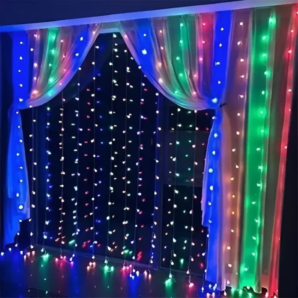 Cascata 300 LED 3x2 Luzes 8 Funções Enfeites De Natal Decoração Natal Festa Pisca Pisca Cortina Macho/fêmea